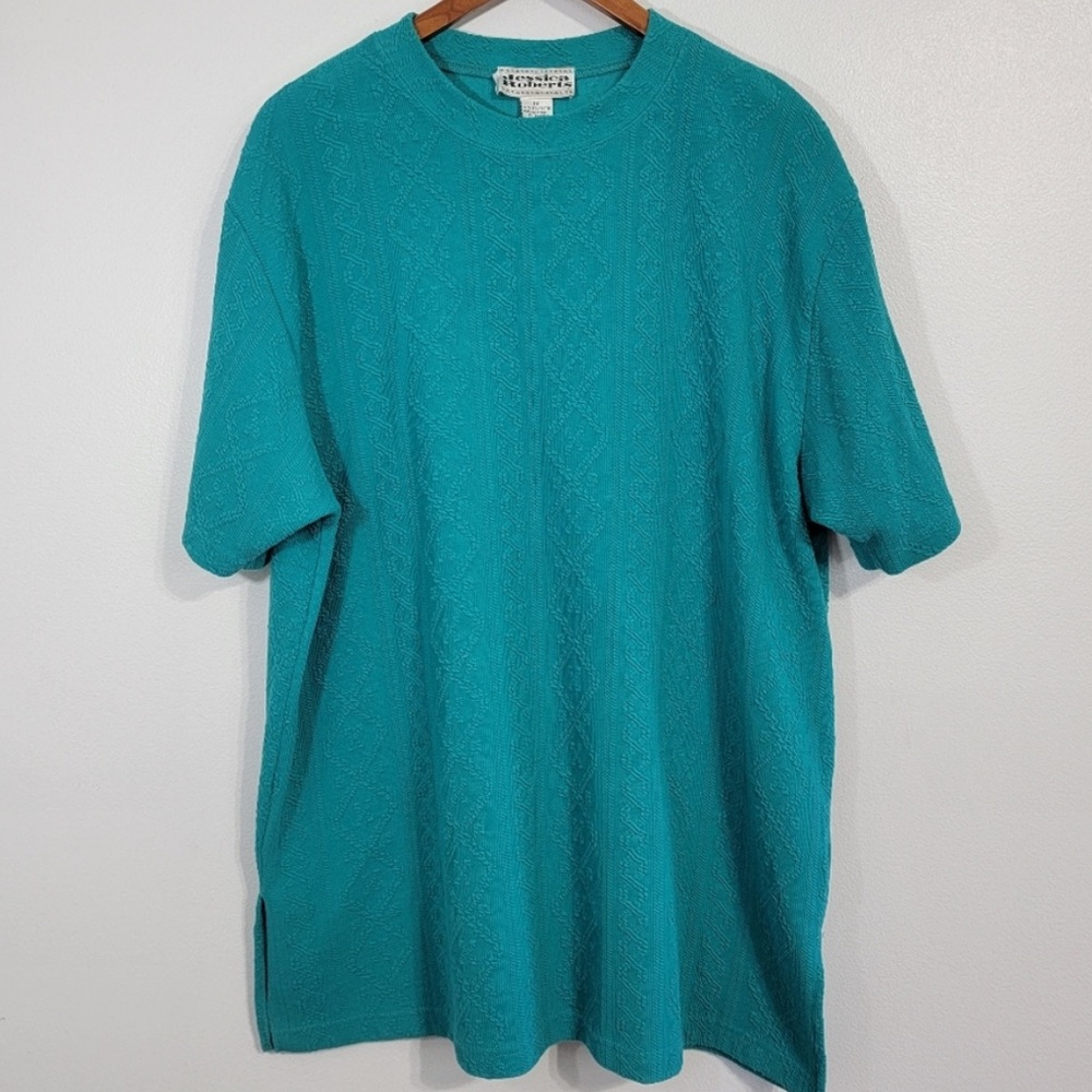 Jessica Roberts vintage teal sea foam green textured cotton blend oversized top